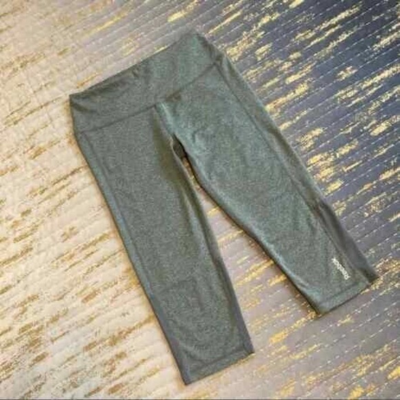 Reebok $100 XS Lot Set Gray Green Print Solid Mesh Cropped Leggings Active Pants - Picture 8 of 12